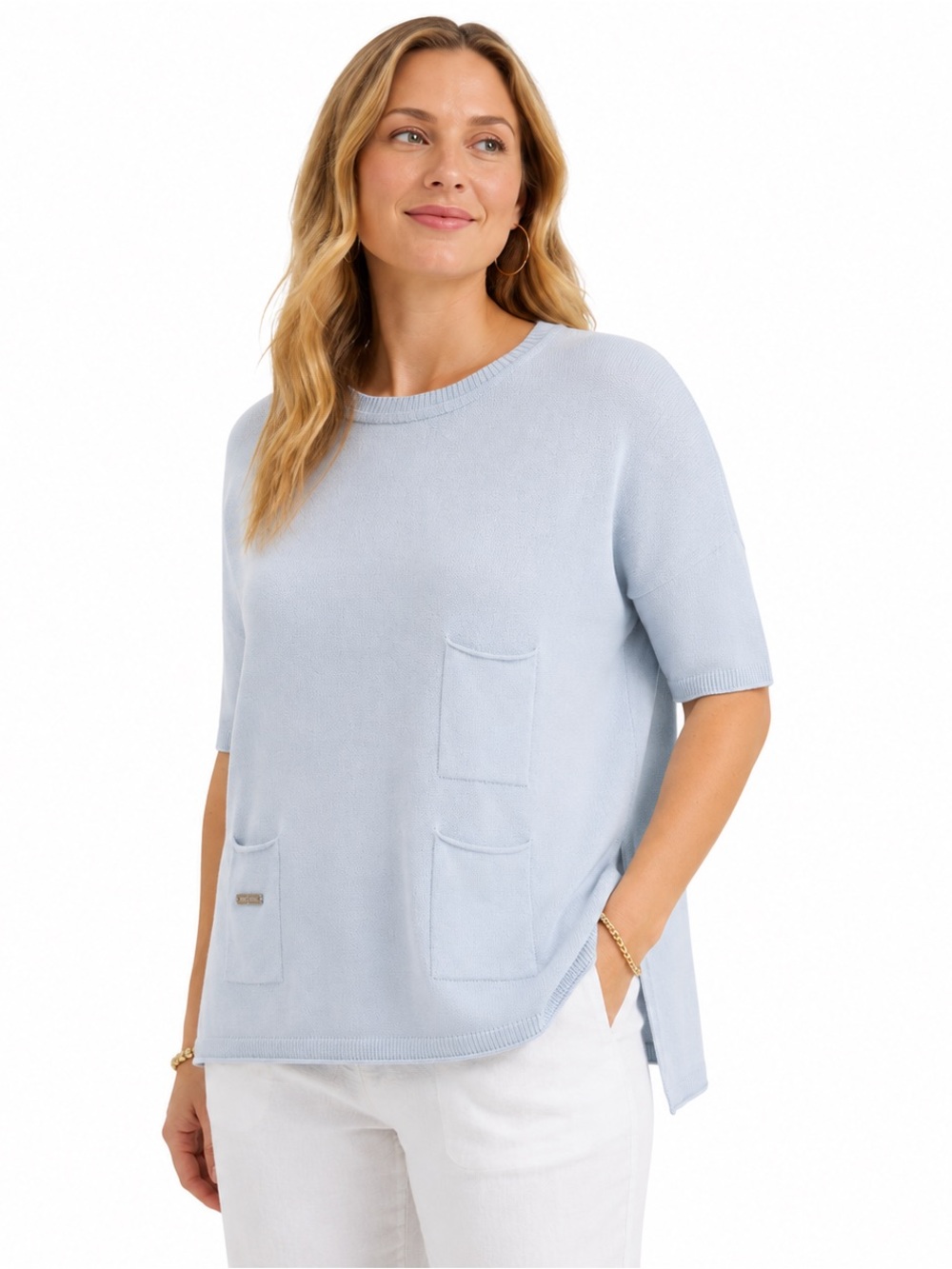 Mer Sea Catalina Traveler Sweater One Size Light Blue Oversized Knit 3 Pocket